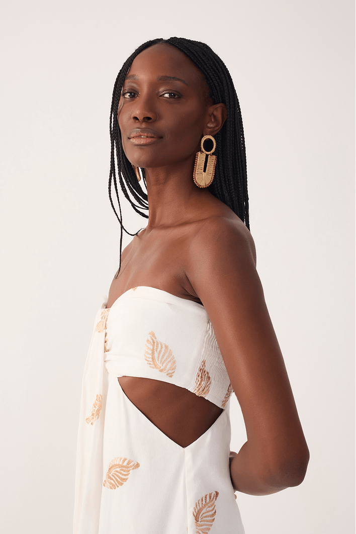 Vestido Linho Bordado Concha Lurex