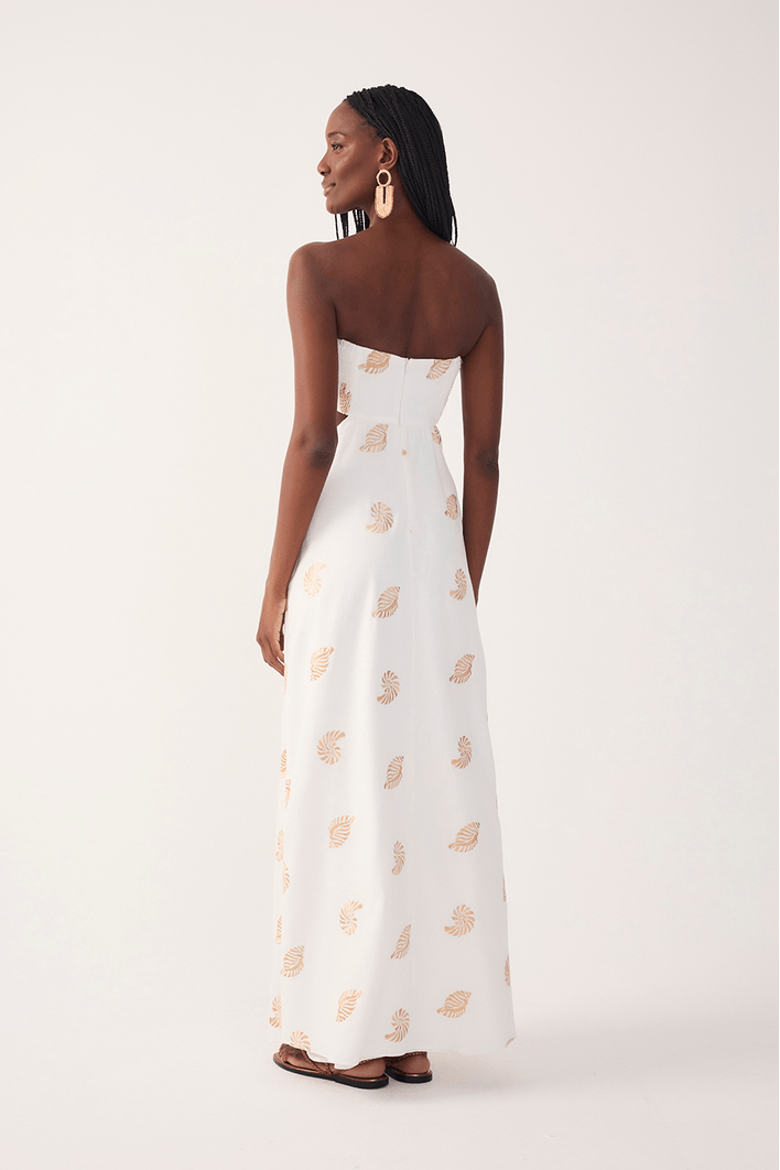Vestido Linho Bordado Concha Lurex