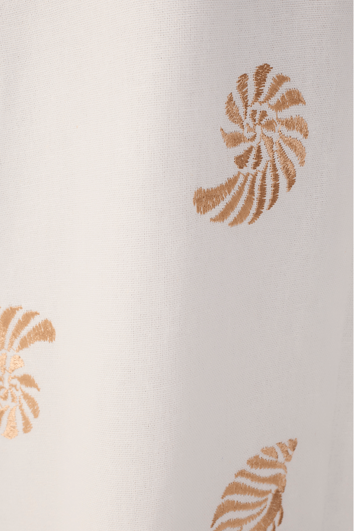 Vestido Linho Bordado Concha Lurex