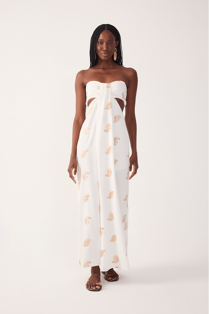 Vestido Linho Bordado Concha Lurex