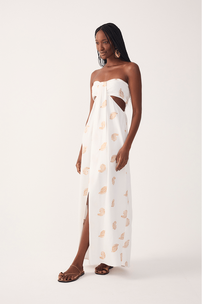 Vestido Linho Bordado Concha Lurex
