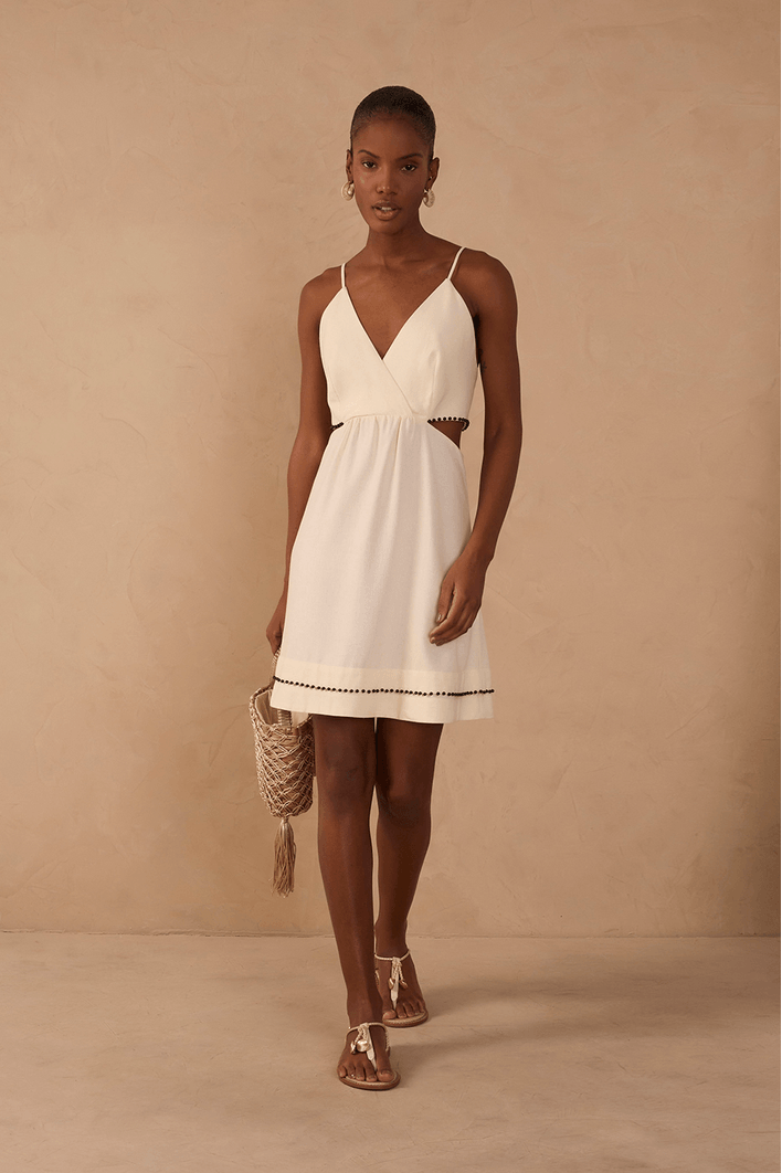 Vestido Curto Linho Bordado Miçanga