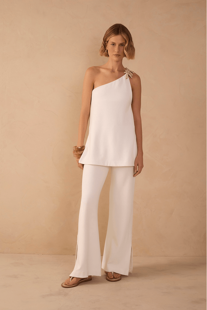 Conjunto Blusa E Calça Bordado Folha