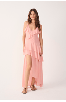 Vestido Cropped Crepe Babado Decote