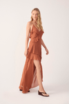 Vestido Cropped Crepe Babado Decote