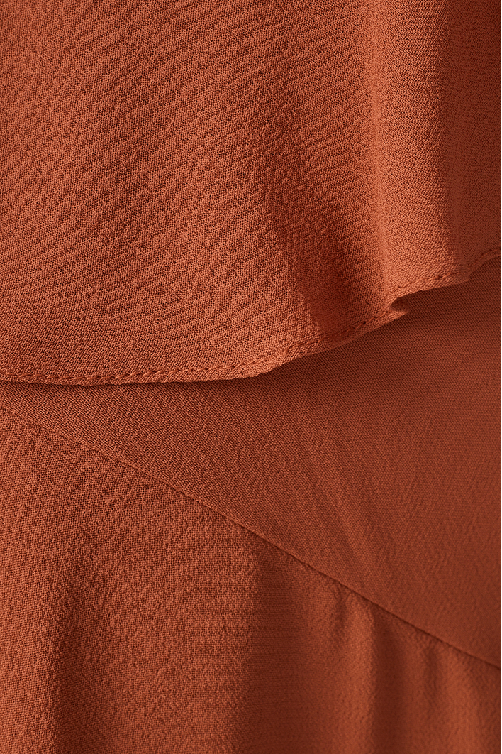 Vestido Cropped Crepe Babado Decote