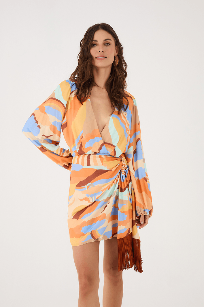Vestido Pareô Franja Estampa Sunset