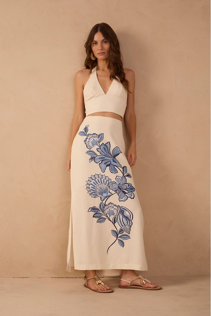 Conjunto Linho Estampa Flor do Oceano