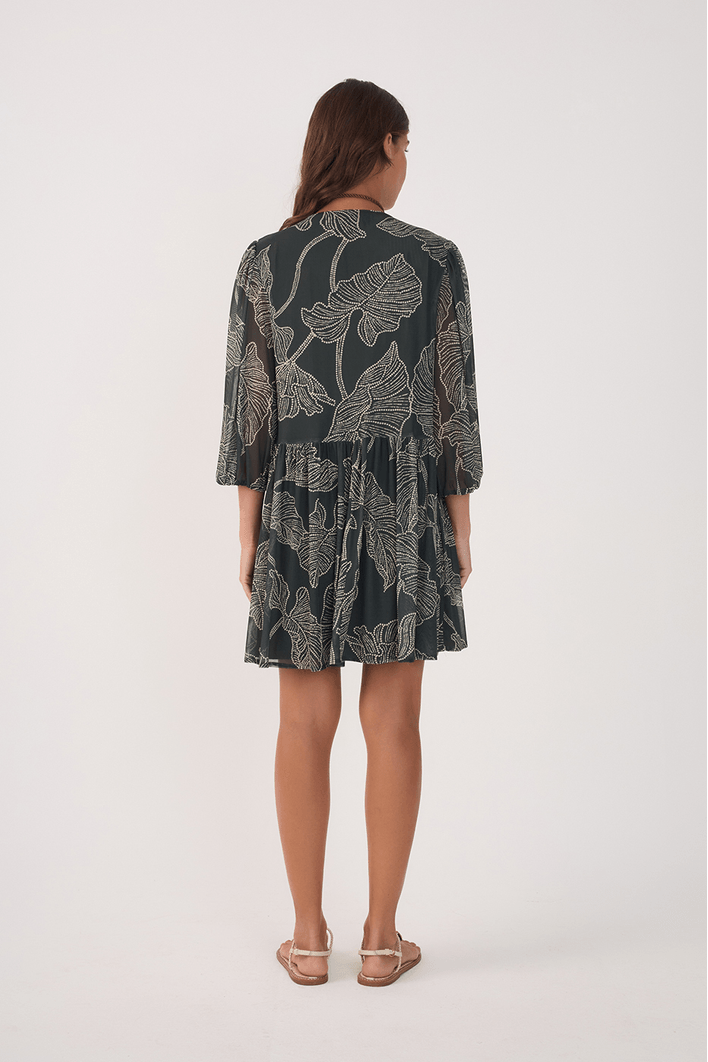 Vestido Curto Tule Estampa Ramos