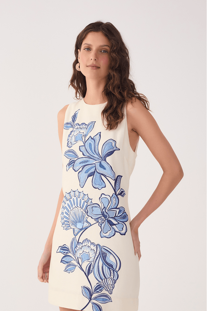 Vestido Linho Estampa Flor do Oceano