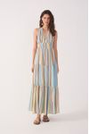 Vestido Longo Lurex Estampa Listra Céu