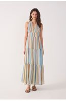 Vestido Longo Lurex Estampa Listra Céu
