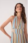 Vestido Longo Lurex Estampa Listra Céu