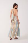 Vestido Longo Lurex Estampa Listra Céu