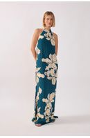 Vestido Longo Estampa Pétala Verde