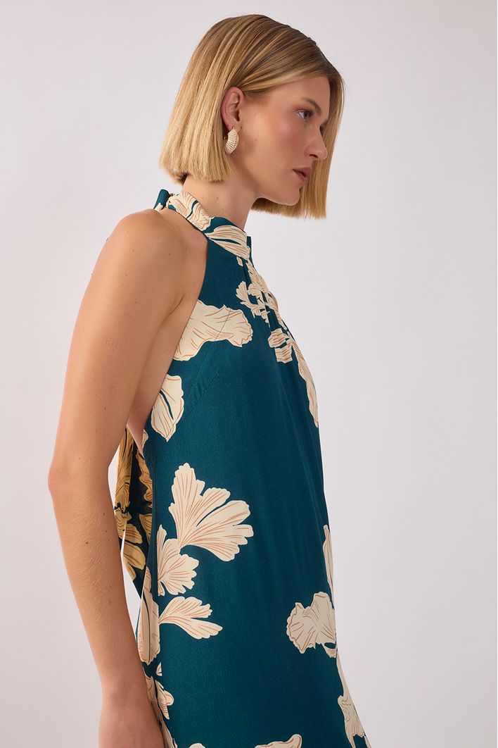 Vestido Longo Estampa Pétala Verde