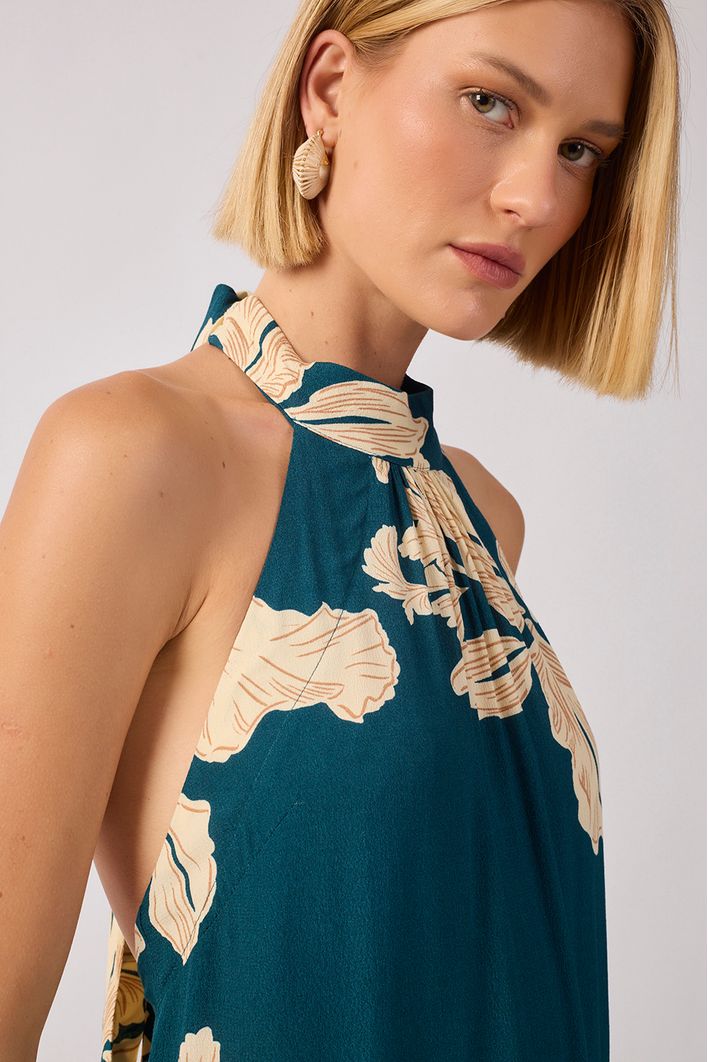 Vestido Longo Estampa Pétala Verde