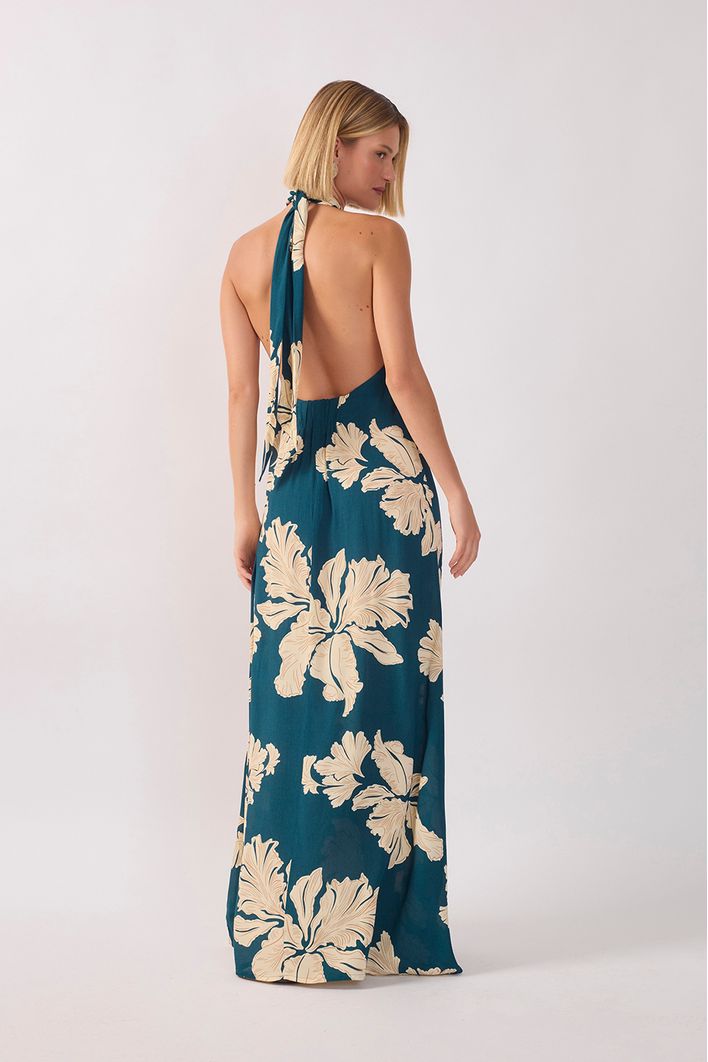 Vestido Longo Estampa Pétala Verde