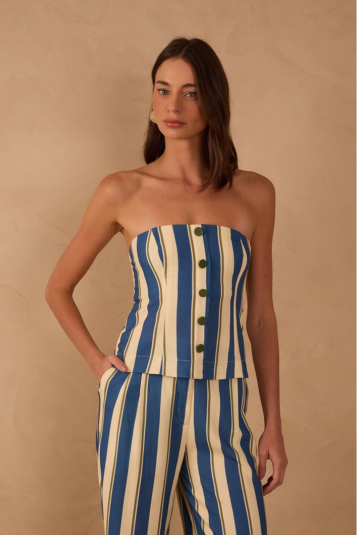 Blusa Sem Alça Estampa Maré Listrada