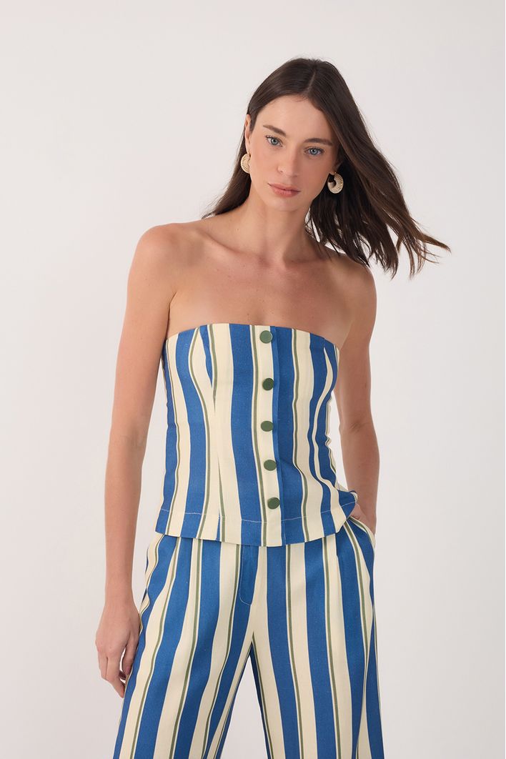 Blusa Sem Alça Estampa Maré Listrada