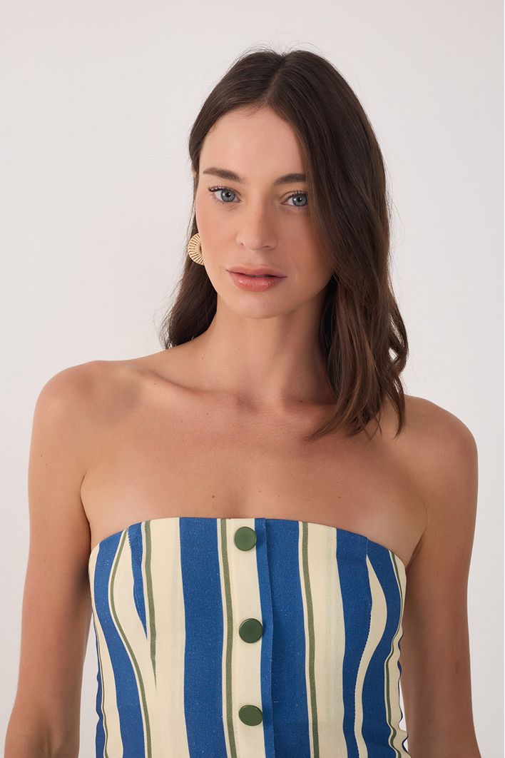 Blusa Sem Alça Estampa Maré Listrada