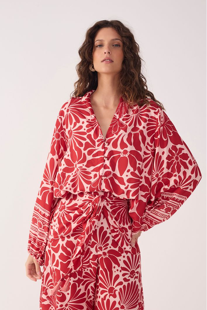 Camisa Bata Estampa Flora