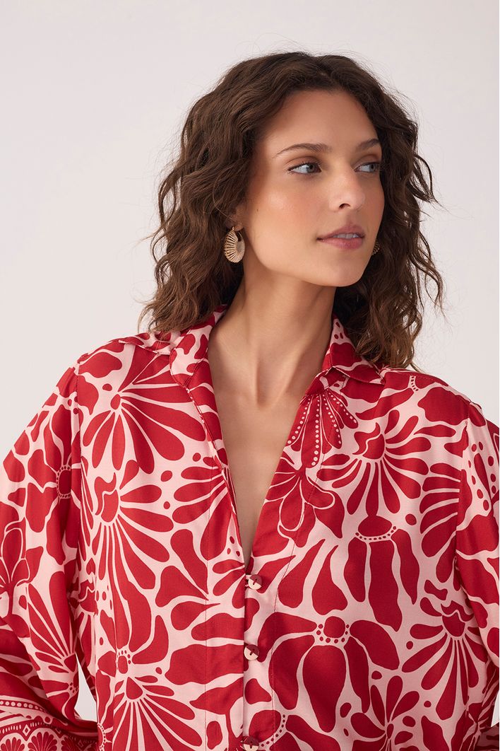 Camisa Bata Estampa Flora