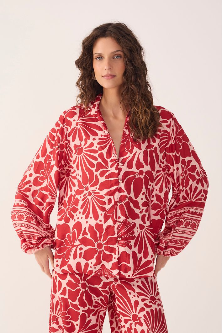 Camisa Bata Estampa Flora