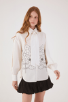 Camisa Algodão Bordada Com Pregas