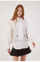 Camisa Algodão Bordada Com Pregas