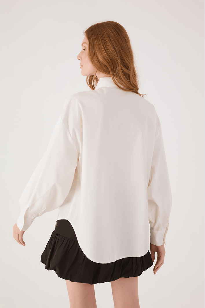 Camisa Algodão Bordada Com Pregas