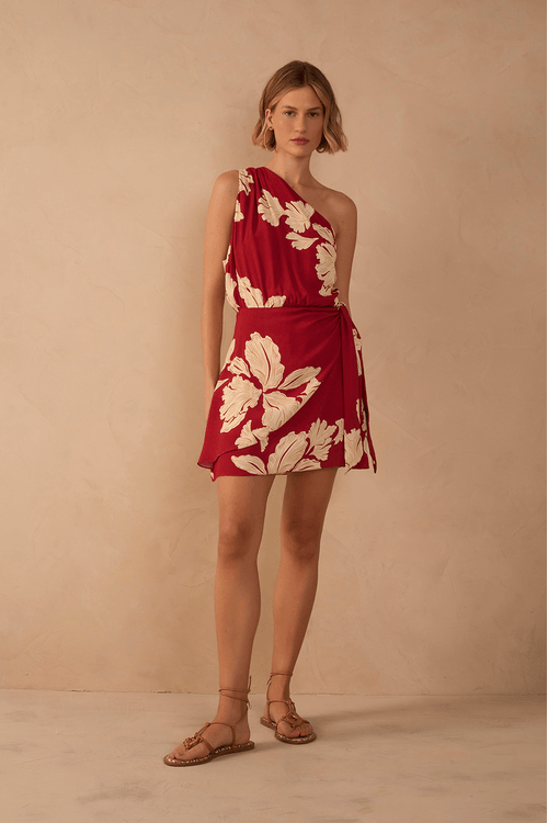 Vestido Ombro Só Estampa Pétala Vermelha
