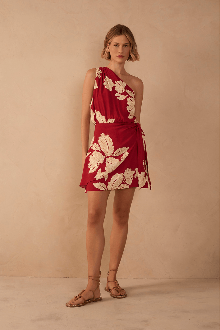 Vestido Ombro Só Estampa Pétala Vermelha