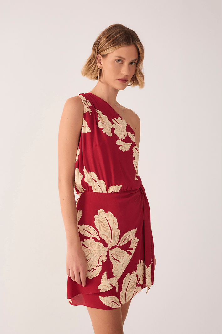 Vestido Ombro Só Estampa Pétala Vermelha