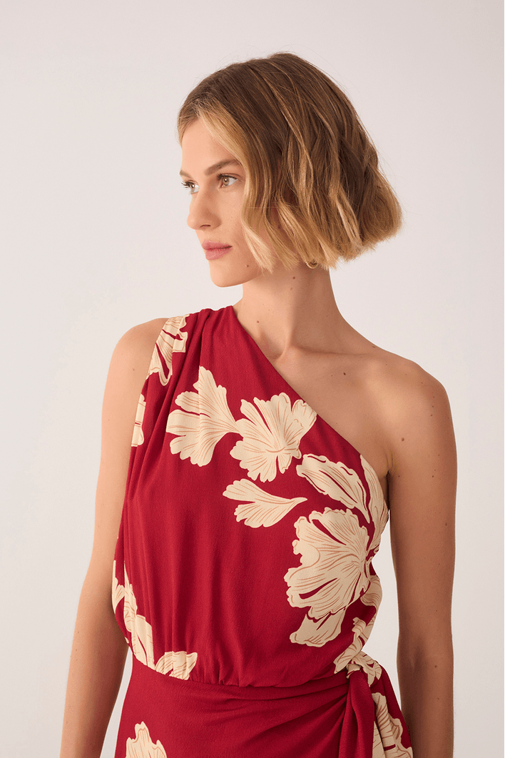 Vestido Ombro Só Estampa Pétala Vermelha
