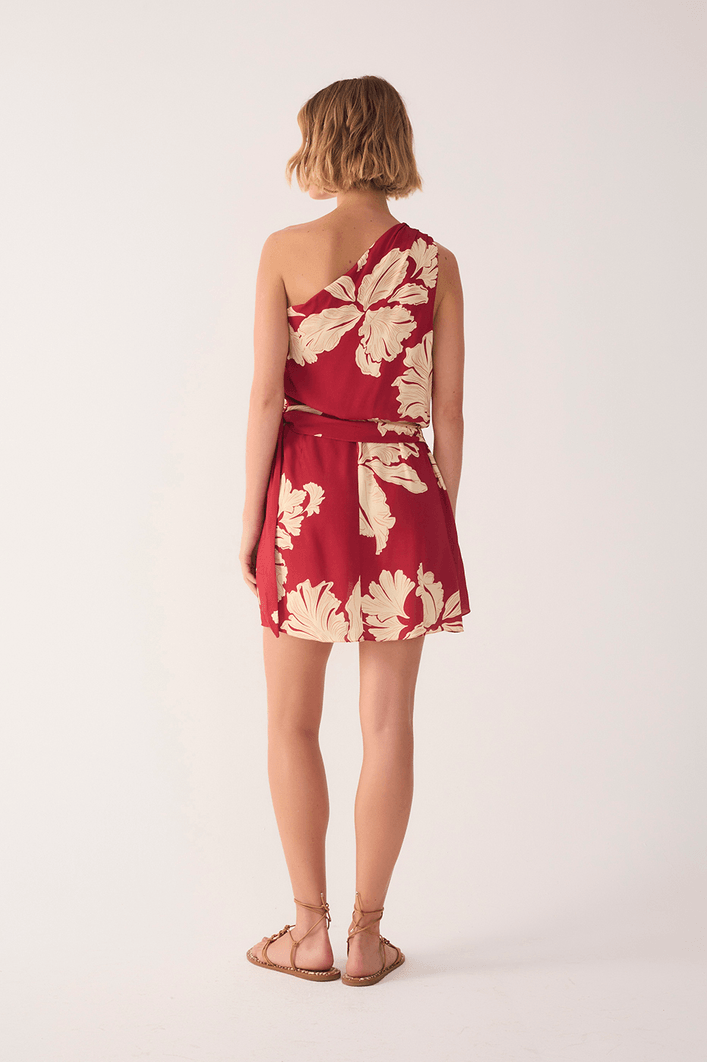 Vestido Ombro Só Estampa Pétala Vermelha