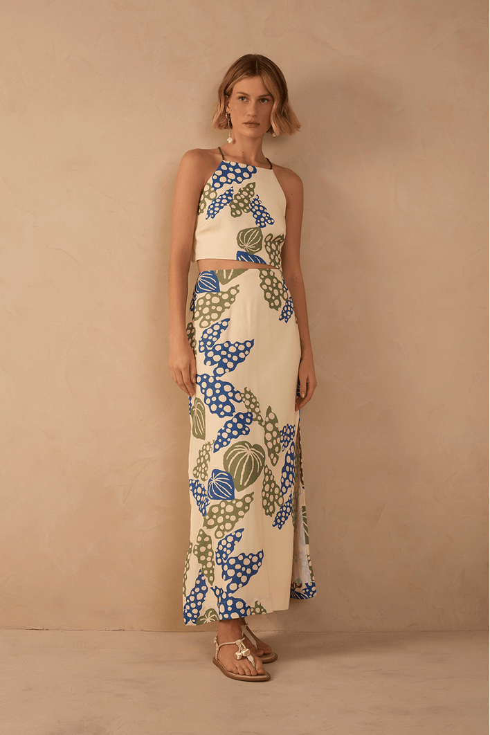 Saia Cropped Linho Estampa Begonia
