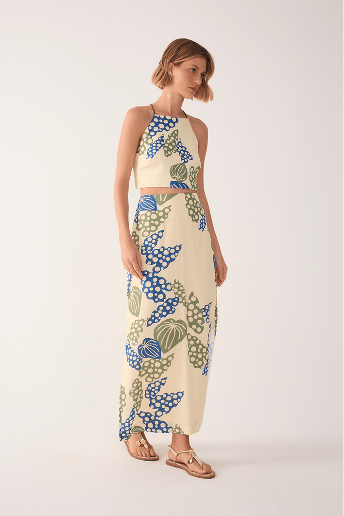 Saia Cropped Linho Estampa Begonia