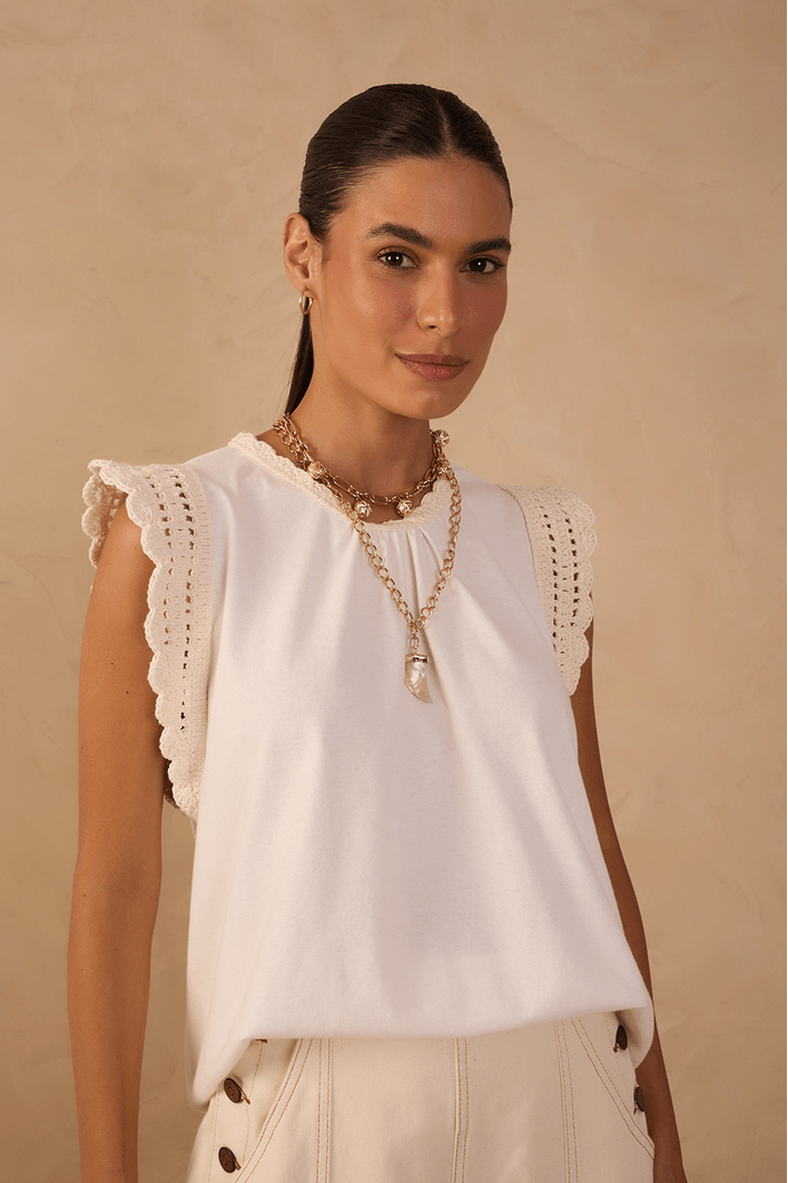 Blusa Bata Com Crochet