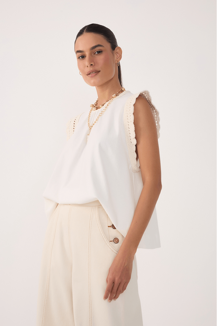 Blusa Bata Com Crochet