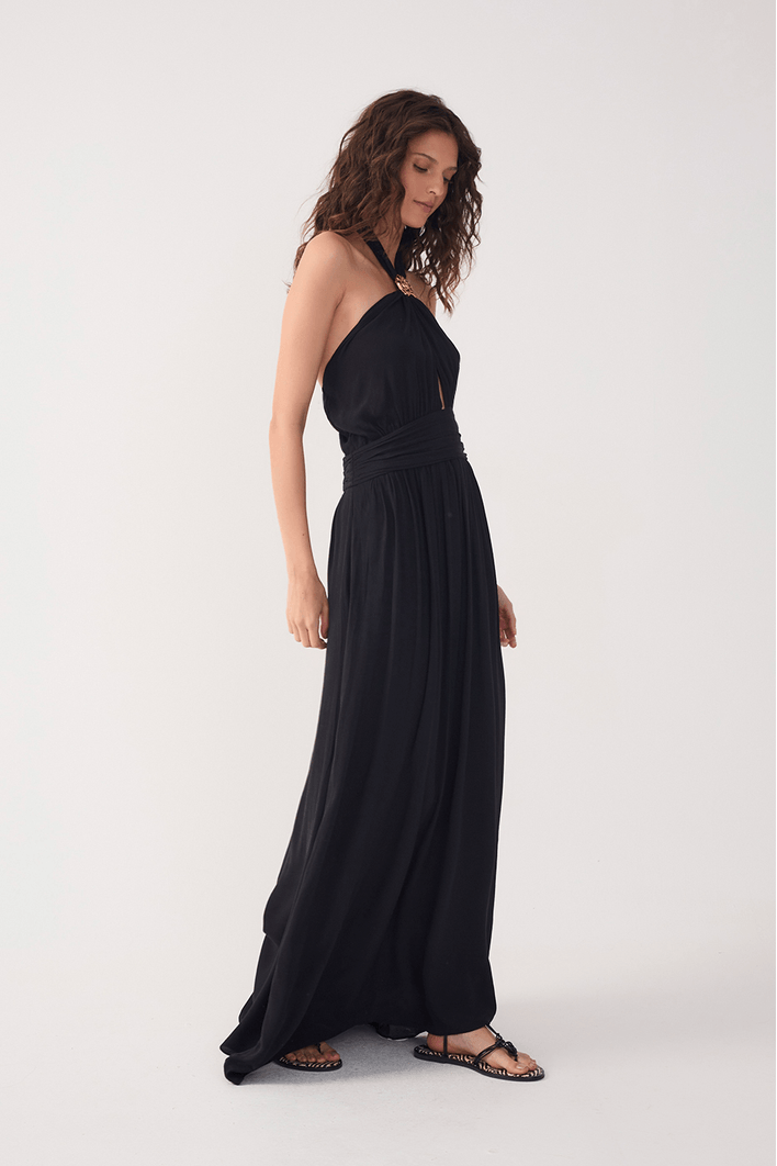 Vestido Longo Crepe Detalhe Concha