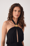 Vestido Longo Crepe Detalhe Concha