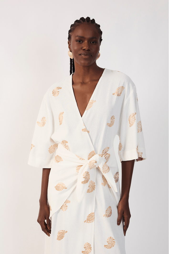 Vestido Cropped Bordado Concha Lurex