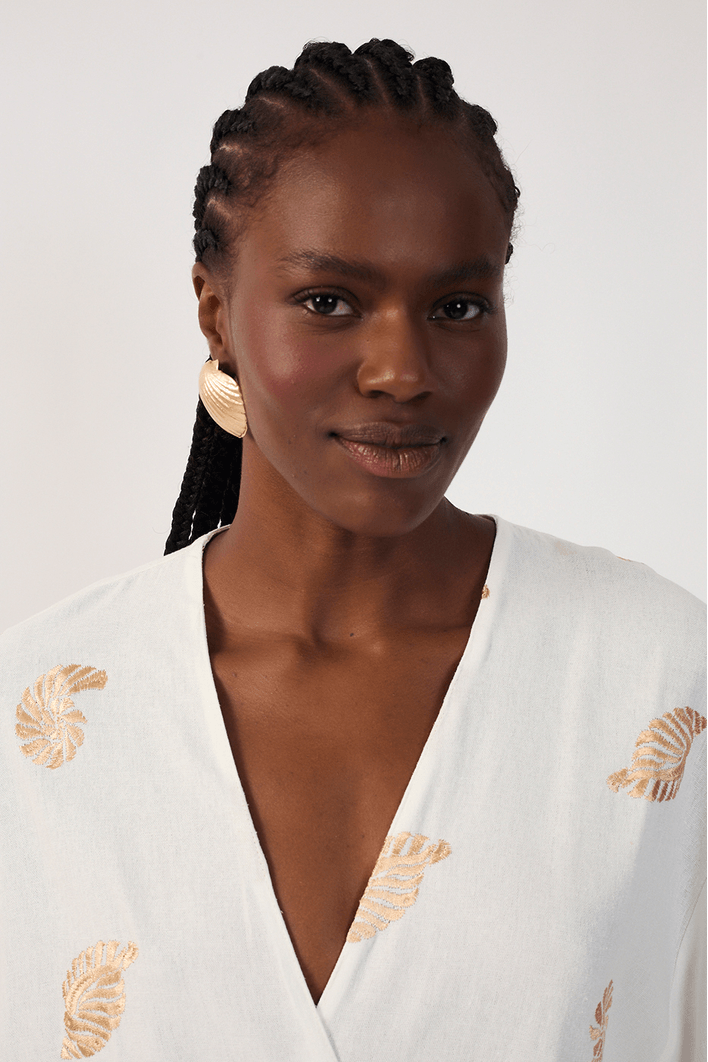 Vestido Cropped Bordado Concha Lurex