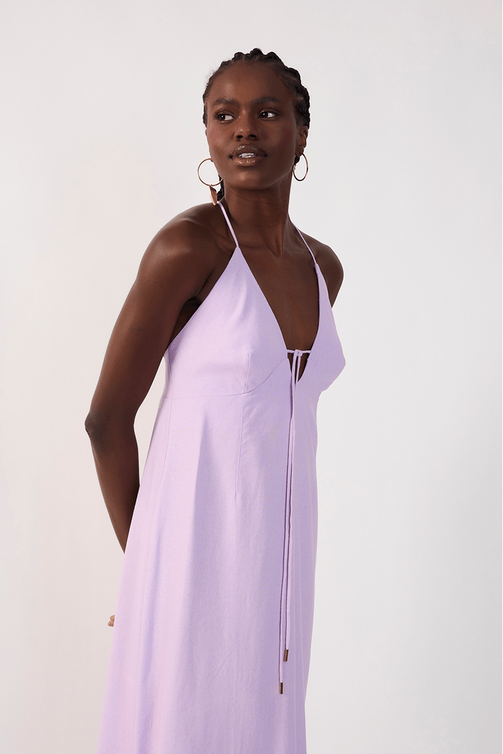 Vestido Cropped Linho Amarração