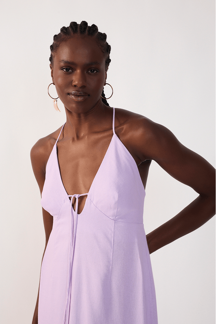 Vestido Cropped Linho Amarração