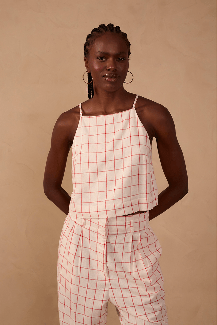 Blusa Linho Quadradinha Xadrez