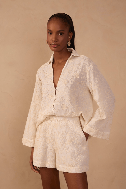 Camisa Mangao Bordado Cadarço