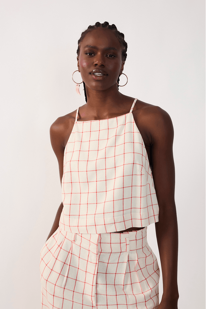 Blusa Linho Quadradinha Xadrez