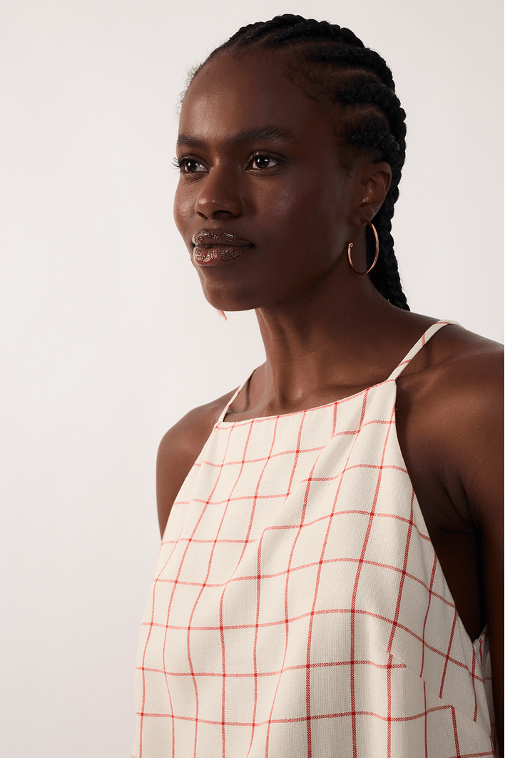 Blusa Linho Quadradinha Xadrez